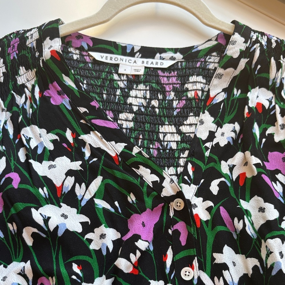 Veronica Beard Black Floral Top
